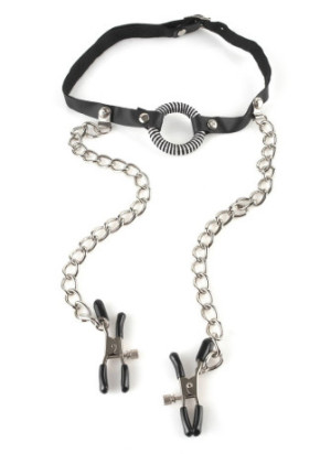 O-Ring Gag with Nipple Clamps